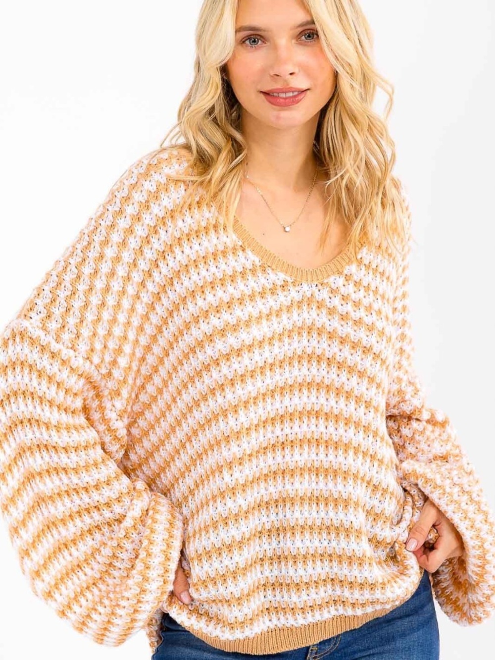 "Miracle" Women's Long Sleeve V-Neck Colorblock Oversized Pullover Sweater
